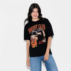 Black Johnny Cash Graphic Oversized T-Shirt